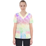 Pastel Rainbow Tie Dye Women s V-Neck Scrub Top