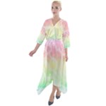 Pastel Rainbow Tie Dye Quarter Sleeve Wrap Front Maxi Dress