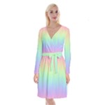 Pastel Rainbow Gradient Long Sleeve Velvet Front Wrap Dress