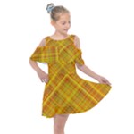 Orange Madras Plaid Kids  Shoulder Cutout Chiffon Dress