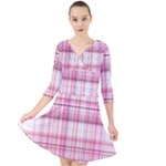 Pink Madras Plaid Quarter Sleeve Front Wrap Dress