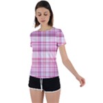 Pink Madras Plaid Back Circle Cutout Sports Tee