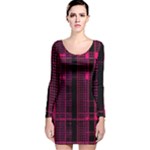 Pink Black Punk Plaid Long Sleeve Velvet Bodycon Dress