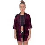 Pink Black Punk Plaid Open Front Chiffon Kimono