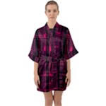 Pink Black Punk Plaid Half Sleeve Satin Kimono 