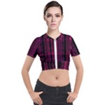 Pink Black Punk Plaid Short Sleeve Cropped Jacket