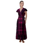 Pink Black Punk Plaid Flutter Sleeve Maxi Dress