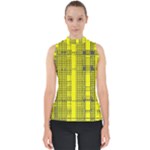 Black Yellow Punk Plaid Mock Neck Shell Top