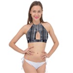 Black Punk Plaid Cross Front Halter Bikini Top