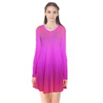 Fuchsia Ombre Color  Long Sleeve V-neck Flare Dress