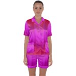 Fuchsia Ombre Color  Satin Short Sleeve Pyjamas Set