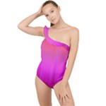 Fuchsia Ombre Color  Frilly One Shoulder Swimsuit
