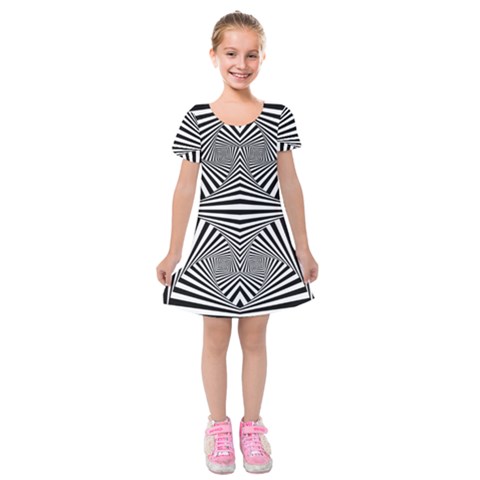 Black and White Stripes Kids  Short Sleeve Velvet Dress from ArtsNow.com