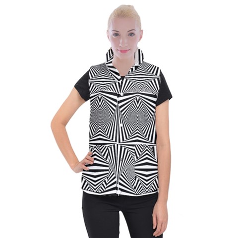 Black and White Stripes Women s Button Up Vest from ArtsNow.com