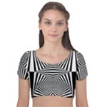 Black and White Stripes Velvet Short Sleeve Crop Top 