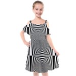 Black and White Stripes Kids  Cut Out Shoulders Chiffon Dress