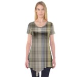 Beige Tan Madras Plaid Short Sleeve Tunic 