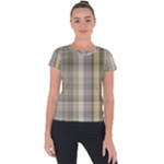 Beige Tan Madras Plaid Short Sleeve Sports Top 