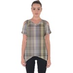 Beige Tan Madras Plaid Cut Out Side Drop Tee