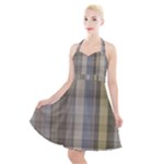 Beige Tan Madras Plaid Halter Party Swing Dress 