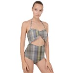 Beige Tan Madras Plaid Scallop Top Cut Out Swimsuit