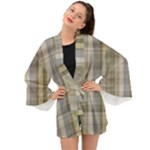 Beige Tan Madras Plaid Long Sleeve Kimono