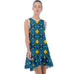 Geometric Abstract Diamond Frill Swing Dress