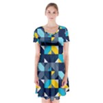 Geometric Hypnotic Shapes Short Sleeve V-neck Flare Dress
