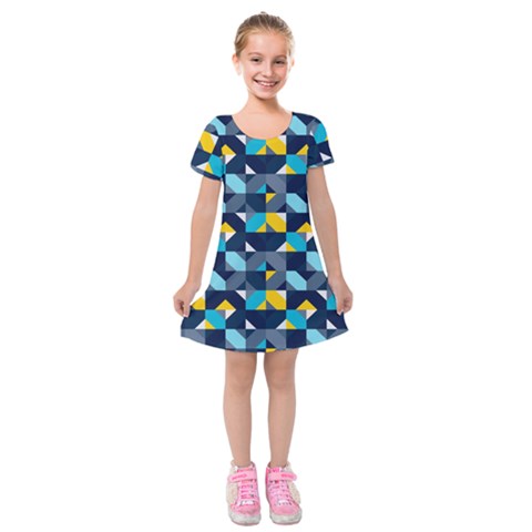 Geometric Hypnotic Shapes Kids  Short Sleeve Velvet Dress from ArtsNow.com