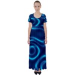 Blue Wavy High Waist Short Sleeve Maxi Dress