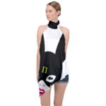 Bunny Girl Mask Halter Asymmetric Satin Top