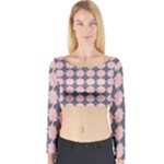 Retro Pink And Grey Pattern Long Sleeve Crop Top