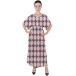 Retro Pink And Grey Pattern V-Neck Boho Style Maxi Dress