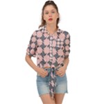 Retro Pink And Grey Pattern Tie Front Shirt 