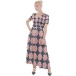 Retro Pink And Grey Pattern Button Up Short Sleeve Maxi Dress