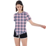 Retro Pink And Grey Pattern Asymmetrical Short Sleeve Sports Tee