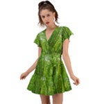 In the forest the fullness of spring, green, Flutter Sleeve Wrap Dress