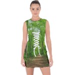 In the forest the fullness of spring, green, Lace Up Front Bodycon Dress