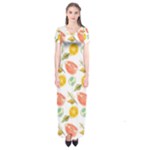 Citrus Gouache Pattern Short Sleeve Maxi Dress