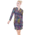 Abstract marbling Button Long Sleeve Dress