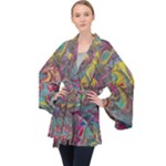 Abstract marbling Long Sleeve Velvet Kimono 