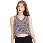 Violet Textured Mosaic Ornate Print V-Neck Cropped Tank Top