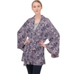Violet Textured Mosaic Ornate Print Long Sleeve Velvet Kimono 