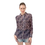 Violet Textured Mosaic Ornate Print Long Sleeve Chiffon Shirt