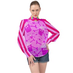 High Neck Long Sleeve Chiffon Top 