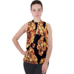 Copper Floral Mock Neck Chiffon Sleeveless Top