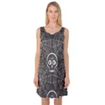 Skull And Spider Web On Dark Background Sleeveless Satin Nightdress