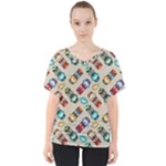 Ethnic Tribal Masks V-Neck Dolman Drape Top