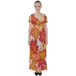 Autumn Leaves Pattern High Waist Short Sleeve Maxi Dress