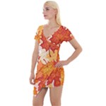 Autumn Leaves Pattern Short Sleeve Asymmetric Mini Dress